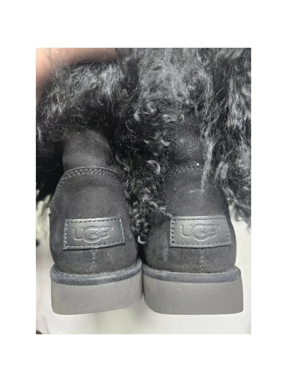 Ugg Women's Lida Boot Mongolian Sheepskin and Suede Black Size 6 US- RARE STYLE